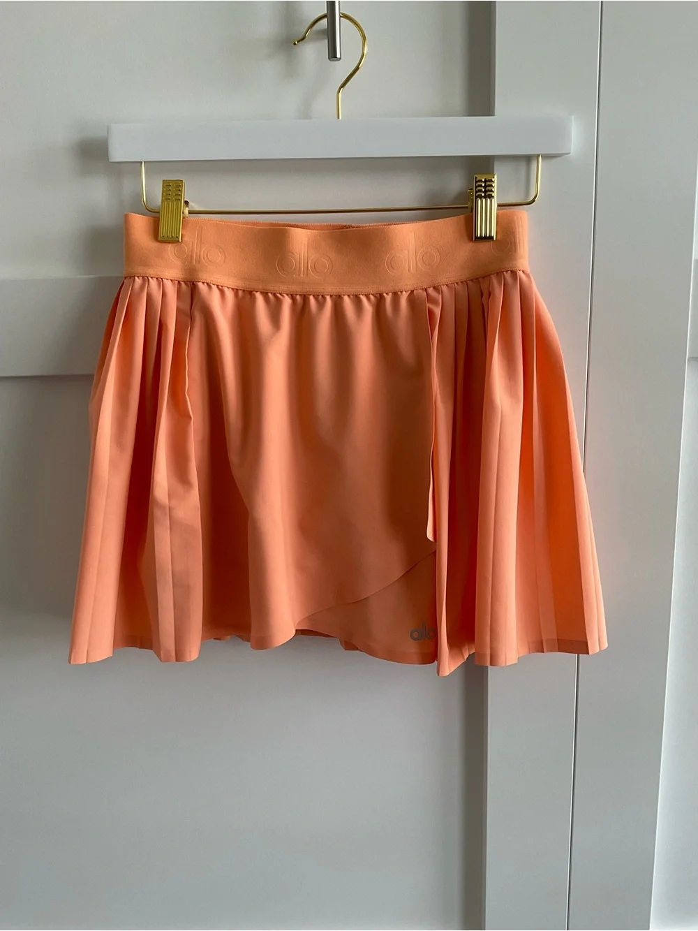 ALO Yoga Coral Orange Pleated Skater Skirt